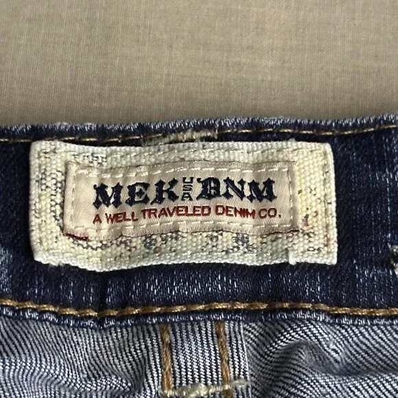 Y2K Mek Denim Jean Pant Women 30x34 Moscow Slim Boot Flared Distressed Blue - Picture 5 of 15